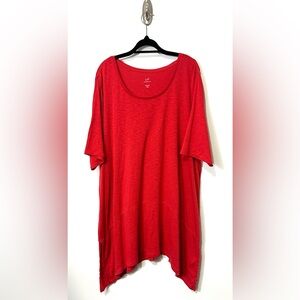 J Jill Pima Dipped Hem Tunic Top Plus Size 3X Hibiscus Red Cotton Asymmetrical‎